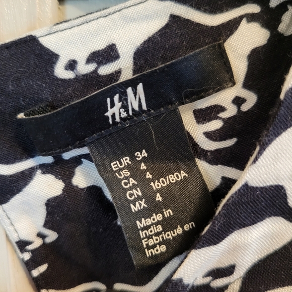 H&M Black White Cat Print Long Sleeve Dress - Picture 6 of 8